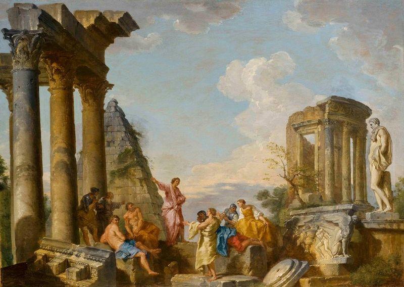 Giovanni Paolo Panini Architectural Capriccio with an Apostle Preaching